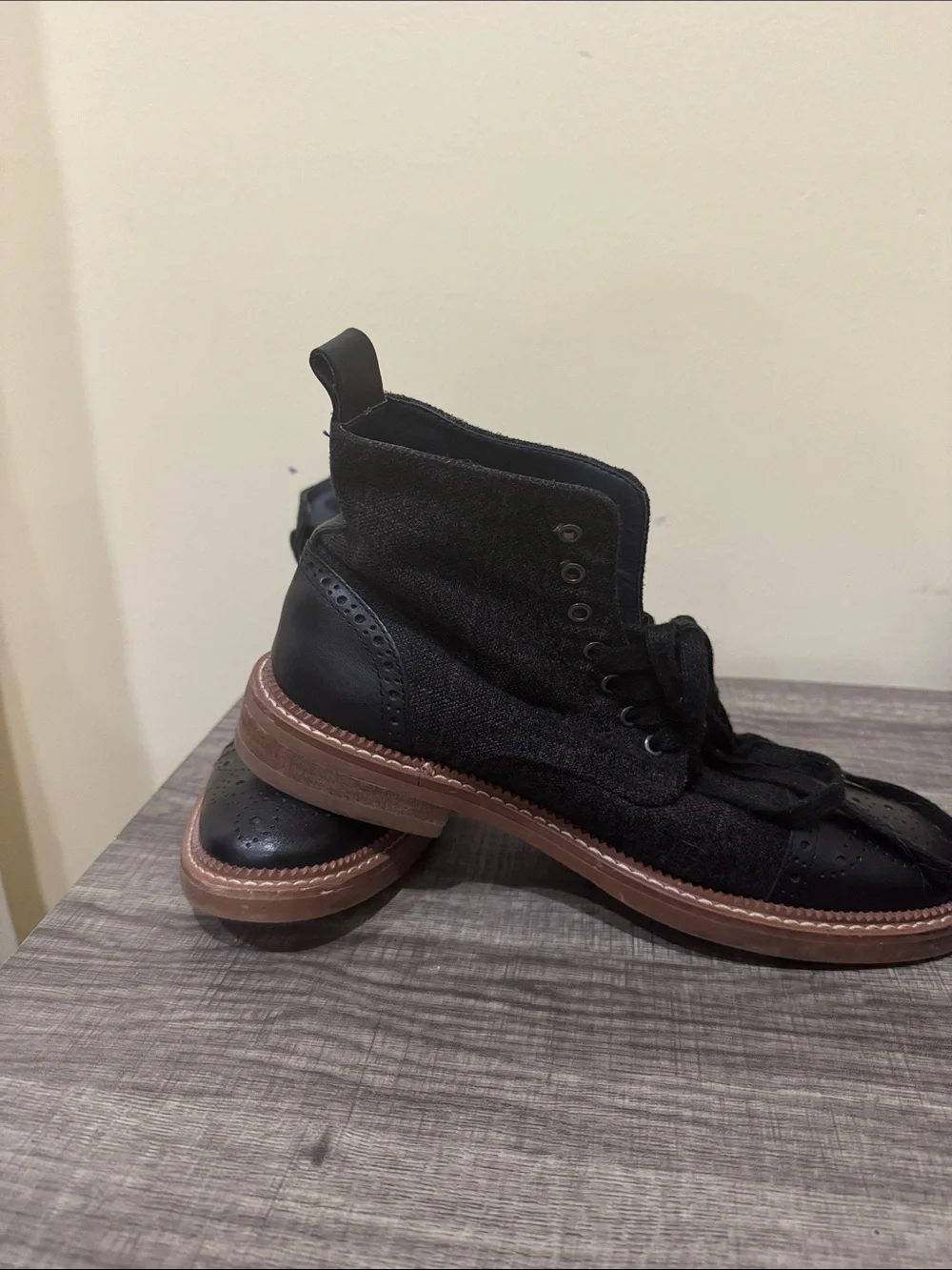 Men's Black Chukka Wingtip Boots with Contrast Brown Sole